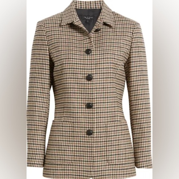 RAG & BONE Drew Houndstooth Blazer Multi Tan Academia NWT - Picture 4 of 13